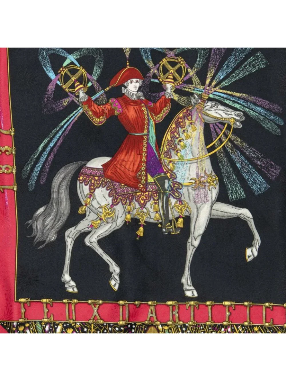 Hermes Scarf Black Red Green 100% Jacquard Silk